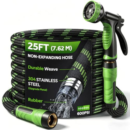 NON-EXPANDABLE Garden Hose 25 FT Water Hose with 10-Function Spray Nozzle - size: 25ft
