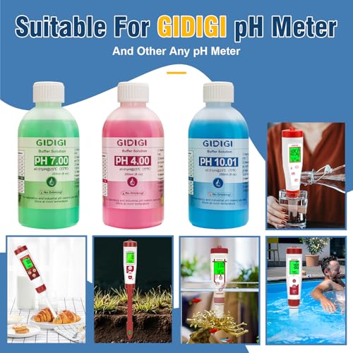 pH Meter Calibration Solution Kit, Includes 4.00, 7.00 and 10.01 - color: Blue Red