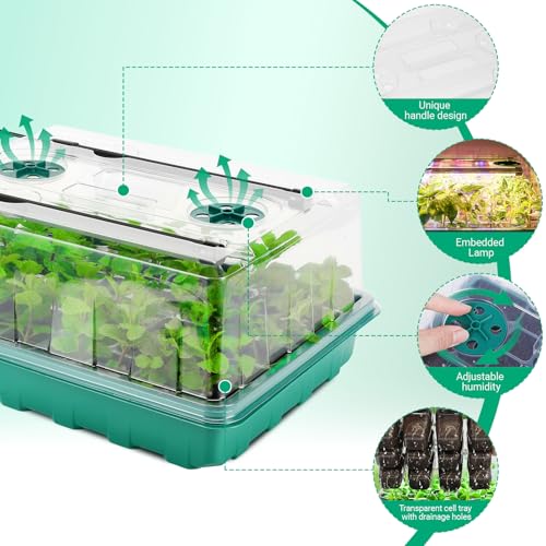 192 Cell Seed Starter Tray with Grow Light, Seed Starter Kit with Adjustable Humidity Dome, Seed Starting Trays Plant Starter Kit for Seeds Growing Starting, Indoor Gardening, Greenhouse - color: With Grow Light