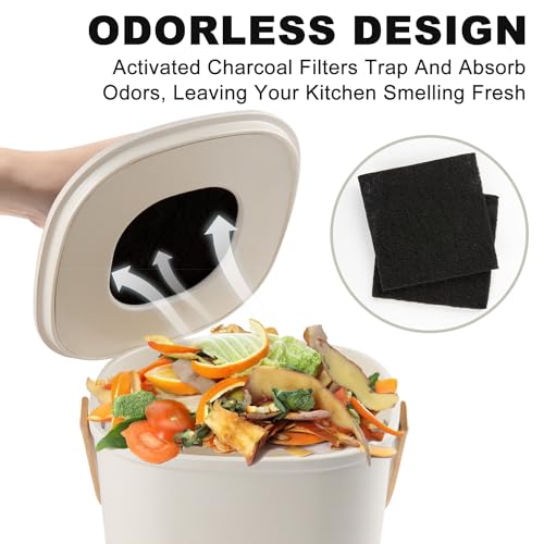Compost Bin, LALASTAR Compost Bin Kitchen Counter with Lid, Made of Sustainable Bamboo Fiber, Odorless Indoor Compost Bin, 1 Gallon, Cream, Square - color: Cream-Square