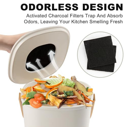 Compost Bin, LALASTAR Compost Bin Kitchen Counter with Lid, Made of Sustainable Bamboo Fiber, Odorless Indoor Compost Bin, 1 Gallon, Cream, Square - color: Cream-Square