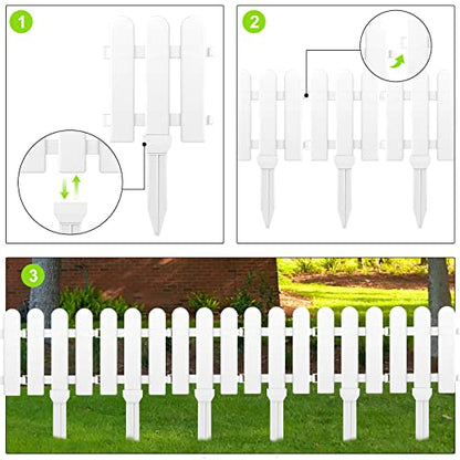 ELECLAND 12 Pieces Garden Fence with 12 Pieces Fence Insert White Plastic Fence Garden Picket Fence Edgings Lawn Flowerbeds Plant Borders Decorative Garden Yard