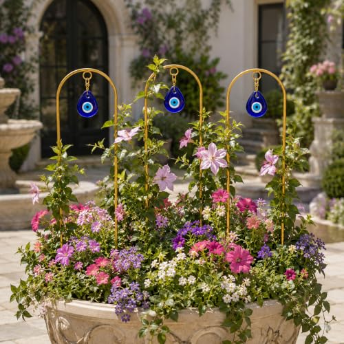 3Pcs Metal Plant Trellis Evil Eye Decor, 16" Climbing Plant Indoor Support