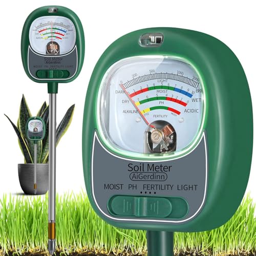 Soil Test Kit, 4-in-1 Soil Moisture Meter/Light/Fertility/Soil PH Meter for Gardening, No Need Battery Soil Tester for Indoor&Outdoor Garden,Farm,Lawn -GrassGreen