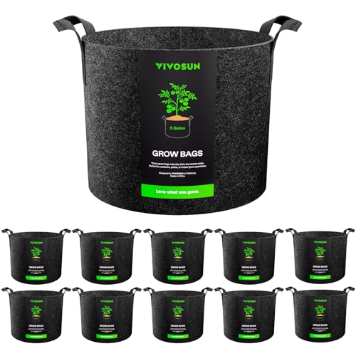 VIVOSUN 10-Pack 5 Gallon Plant Grow Bags Fabric Pots with Handles - size: 5 Gallons, style: 10-Pack