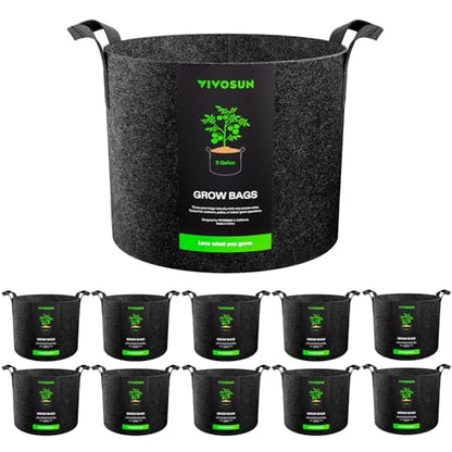VIVOSUN 10-Pack 5 Gallon Plant Grow Bags Fabric Pots with Handles - size: 5 Gallons, style: 10-Pack