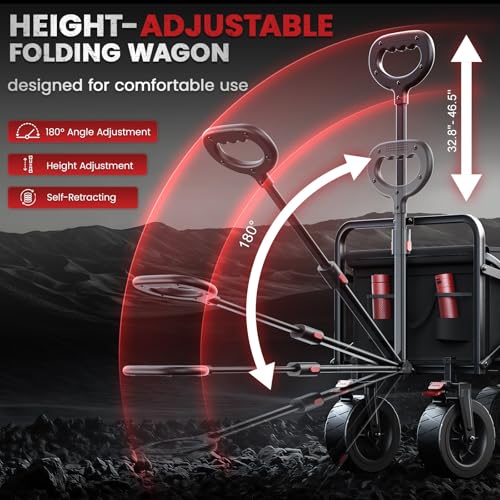 200L Wagon Carts Foldable, 7.48" All-Terrain Wheels Beach Cart