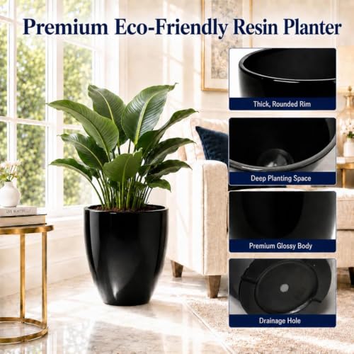 Usocik Large Outdoor Planters, Set of 4, 10/12/21/24 Inch, Glossy Black - color: Glossy Black