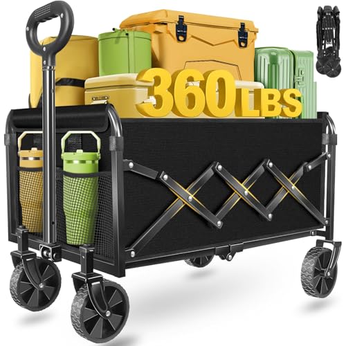 Collapsible Wagons Carts Foldable, 360Lbs Foldable Wagon with Wheels - color: Black