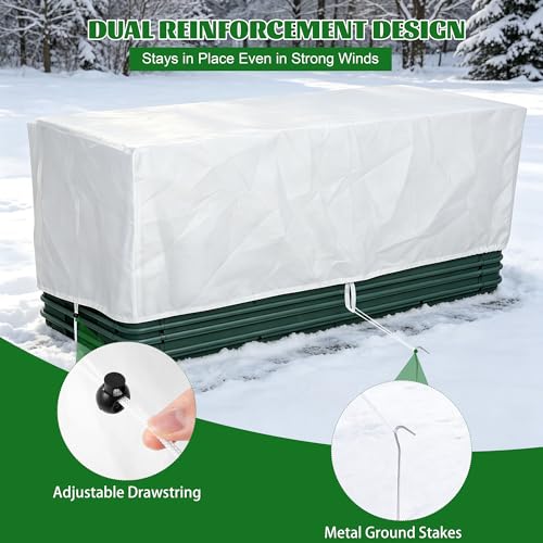 Hahood 2 Pack Plant Covers Freeze Protection with Ground Stakes, 6.1 x 3 x 1.6 FT Rectangular Raised Garden Bed Cover with Drawstring Reusable Frost Cloth for Winter Outdoor Plants - size: 6.1 x 3 x 1.6FT