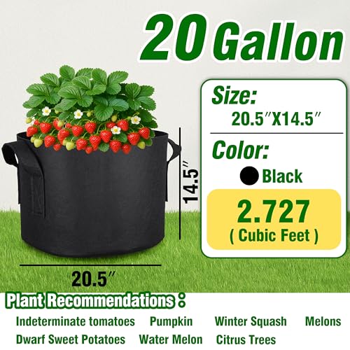 12-Pack 20 Gallon Grow Bags, Heavy Duty Fabric Pots with Handles, Reusable Plant Bags for Vegetable, Herbs & Flowers, BPA-Free, Breathable, Durable - size: 20 Gallon