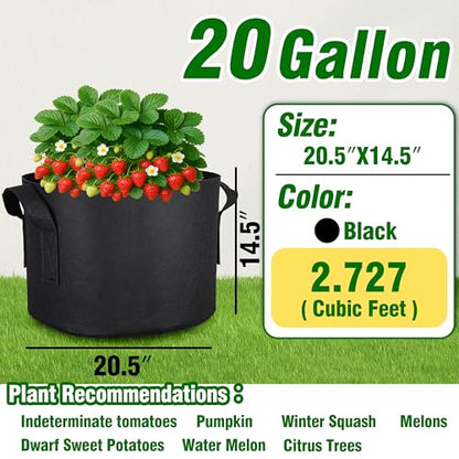 12-Pack 20 Gallon Grow Bags, Heavy Duty Fabric Pots with Handles, Reusable Plant Bags for Vegetable, Herbs & Flowers, BPA-Free, Breathable, Durable - size: 20 Gallon