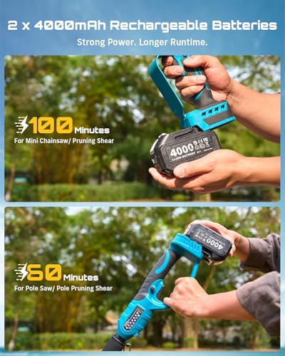 SEESII 4-in-1 Pole Saw & Pruning Shears Combo Kit with Brushless Motor - color: Deep Blue