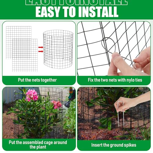 Zubebe 24 Sets Wire Plant Protector from Animals 14" H x 12.8" D Metal Mesh Plant Cage Sturdy Garden Bunny Barricades Chicken Wire Cloche for Vegetables with Ground Stakes and Nylon Ties