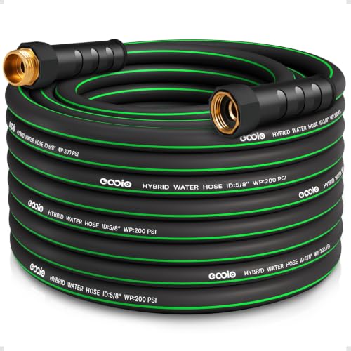 Heavy Duty Garden Hose 49ft, NON-EXPANDABLE Flexible Water Hose, Kink Resistant Lightweight Hybrid Hose, Leakproof Hose Male to Female Fittings - color: Black+Green, size: 49ft