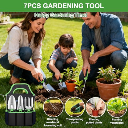 Yesker Gardening Tools 7-Piece Heavy Duty Garden Tool Set Gardening Supplies Gifts for Women Men Gardening Hand Tool Kit with Non-Slip Ergonomic Handle, Durable Garden Bag, Pruning Shears, Black Green - size: 7PCS Black Green