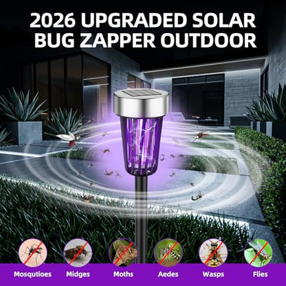 Solar Bug Zapper Outdoor Waterproof Mosquito Repellent Outdoor Patio Mosquito Trap Killer for Garden, Backyard, Farm, 2026 Solar Powered Fly Zapper for Small Flying Insect, Moths, Gnats, Flies(4Pack)