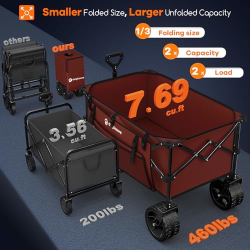 Originsure 220L Collapsible Beach Wagon Cart with Big Wheels, 460lbs, Red - color: Burgundy