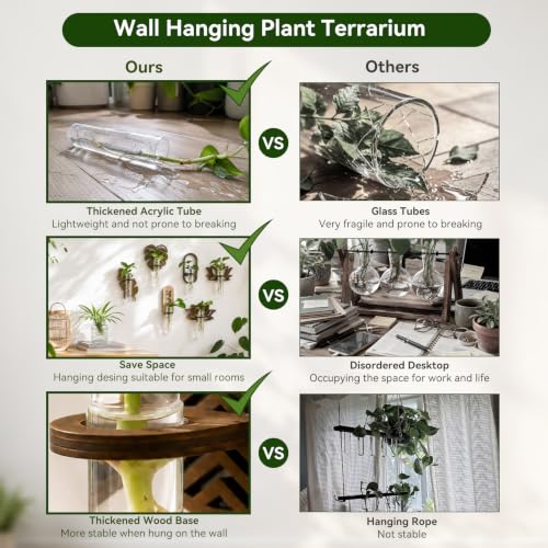 Artilady Plant Propagation Station Wall Hanging, Wood Arch Terrariums Tube - color: Round