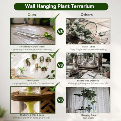 Artilady Plant Propagation Station Wall Hanging, Wood Arch Terrariums Tube - color: Round