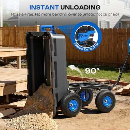 Garden Dump Cart 900Lbs Heavy Duty,Wheelbarrow,10" All Terrain Tires - color: Black+blue
