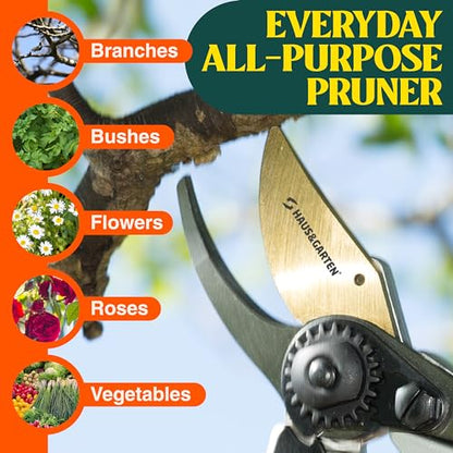 Haus & Garten PrecisionPRO 8" Titanium Pruning Shears - Heavy Duty Professional Bypass Pruner - Use As Rose Clippers, Premium Gardening Secateurs, Garden Scissors, Handheld Yard, Tree, & Plant Tool - style: PrecisionPRO