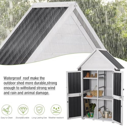 Outdoor Storage Shed Cabinet Strong Iron Frame Surrounding Garden Tool Storage with Adjustable Shelfs,Large Space - size: 30"W Dark Brown