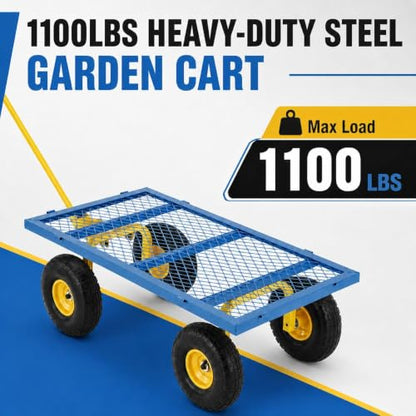 Garvee 1100LBS Steel Garden Cart, Heavy Duty Wagon with 10" Wheels - color: Blue
