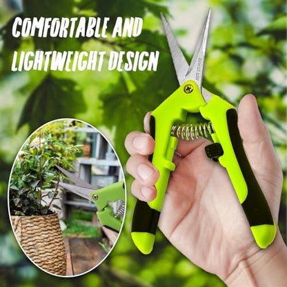Green Micro Tip Garden Shears for Precise Trimming - Lightweight, Stainless Steel Hand Pruners, Flower Trimmers, and Bonsai Snippers