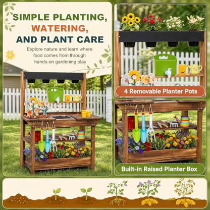 GLACER Mud Kitchen for Kids Outdoor, Fir Wood Potting Bench