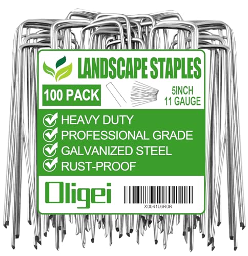 Oligei 100 Pack Garden Stakes, U-Shaped Tent Stakes, Galvanized Landscape Staples, Ground Stakes, for Landscaping Securing Weed Barrier Fabric, Irrigation Tubing, Holding Fence, Tarpaulin - size: 100 Pack