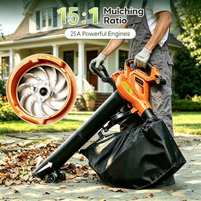 GARCARE 3-in-1 Electric Leaf Blower Leaf Vacuum and Mulcher 500 CFM 200 MPH