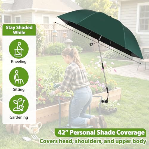 Garden Kneeler Umbrella, 42” Large Clip on Umbrella with Metal Clamp,UPF50+ Sun Protection,360°Swivel,Folding Garden Umbrellas for Garden Bench Kneeler Seat,Outdoor Gardening Shade - color: Dark Green