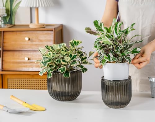Melphoe Self Watering Pots for Indoor Plants Planter, 6.5/5.3 Inch 2 Pack Planters Self Watering Plant Pots for Flower, Houseplants, Succulent, African Violets and Cactus with Drainage - color: Light Grey, size: 6.5''+5.3''