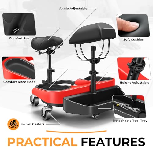 Auto Dynasty Kneeling/Sitting Creeper w/Seat & Chest Support, 300Lb Rolling