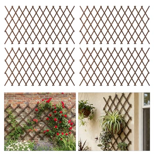 Plant Trellis Outdoor, 38" x 89" Expandable Wooden Lattice 4PCS - color: Brown-4PC, size: 38" x 89"