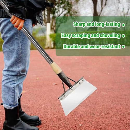 Metal Snow Shovel,Multifunctional Cleaning Shovel Long Handle Steel Flat Shovel for Landscaping, Farm Weeding Tool, Ice Scraper for Outdoor Camping Weeding Planting
