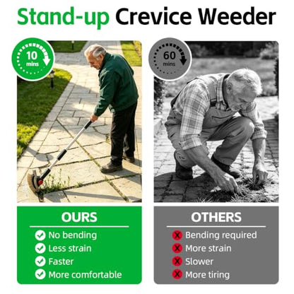 Crack Weeder Tool，3-in-1 Crevice Cleaning Tool with Adjustable Long Handle