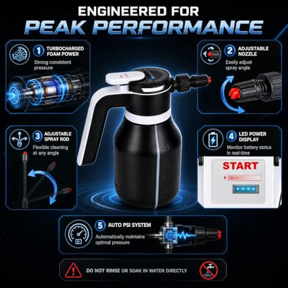 Electric Foam Sprayer, 2L/68oz Portable, Rechargeable Cordless