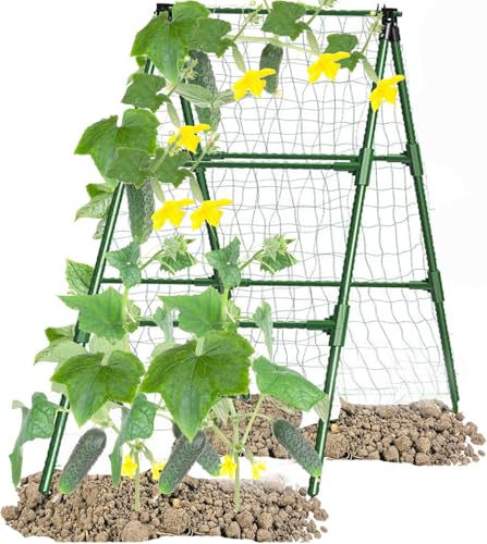 Cucumber Trellises A Frame Plant Supports Green Trellis for Cucumber, Climbing Plants Vegetables Flowers (Green) 47x15in