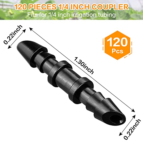 Gardrip Drip Irrigation Coupling Fittings：120 Pieces Barbed Coupler Irrigation Parts with Sharp End Fits for 1/4 Inch Irrigation Tubing Drip Line Connectors for Garden Lawn Irrigation System - color: Coupling-120P