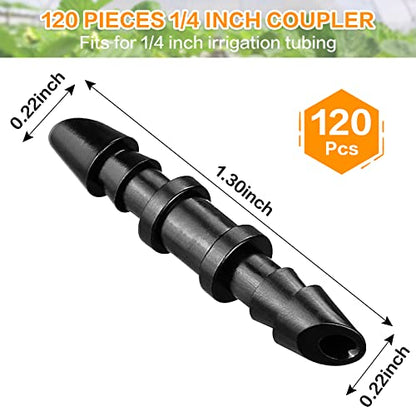 Gardrip Drip Irrigation Coupling Fittings：120 Pieces Barbed Coupler Irrigation Parts with Sharp End Fits for 1/4 Inch Irrigation Tubing Drip Line Connectors for Garden Lawn Irrigation System - color: Coupling-120P