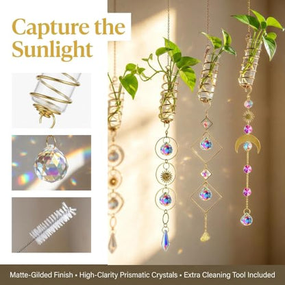 3pcs Crystal Suncatchers with Plant Propagation Tubes for Window Wall - color: Golden-3pcs