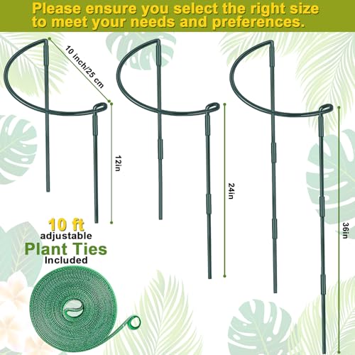 HiGift 4 Pack Height Adjustable Metal Plant Support (36" H or 24" H or 12" H), Heavy Duty Peony Cages and Supports, Half Round Tall Plant Support Ring for Outdoor Indoor Plant Hydrangea Flower
