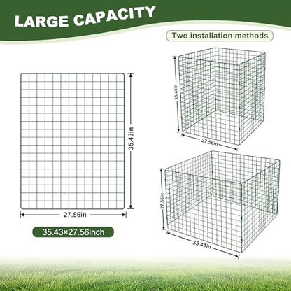 Large Compost Bin Outdoor, Square Mesh Garden Wire Compost Bin for Stacking Leaves and Yard Waste Green 36X36X28 Inches - color: Green