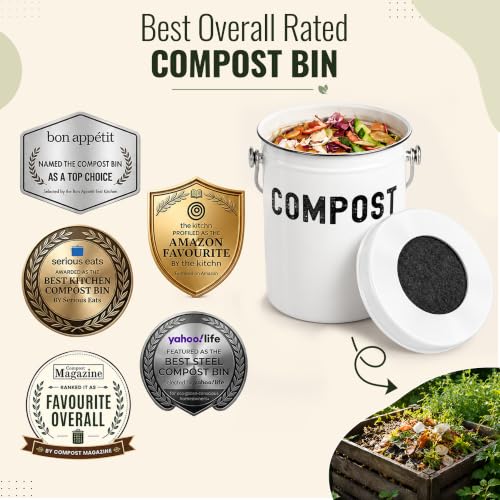 Epica Kitchen Compost Bin for Kitchen Countertops, 1.3 Galllon - White - color: White