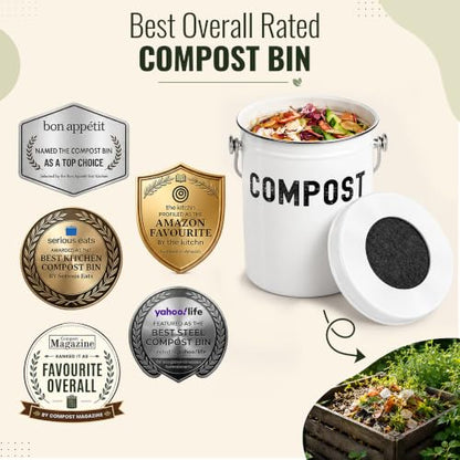 Epica Kitchen Compost Bin for Kitchen Countertops, 1.3 Galllon - White - color: White