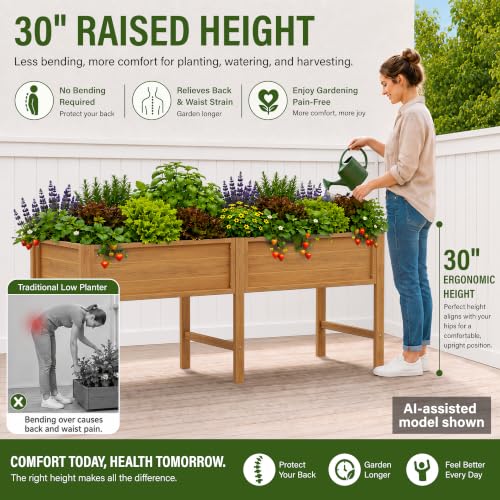 YEFU 72" Large Raised Garden Bed, Wood-Look HIPS 6ft Extra Large Bed, Teak - color: Teak, size: 72"×24"×30"