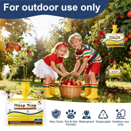 Wasp Traps Outdoor Hanging 6 Pack Disposable Yellow Jacket Traps Carpenter Bee Killer Bug Catcher Bags Outside Insect Control Farm Patio Lawn Garden