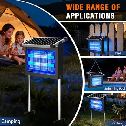 2‑in‑1 Solar Bug Zapper Outdoor, Electric Mosquito Killer Insect Trap - color: Black